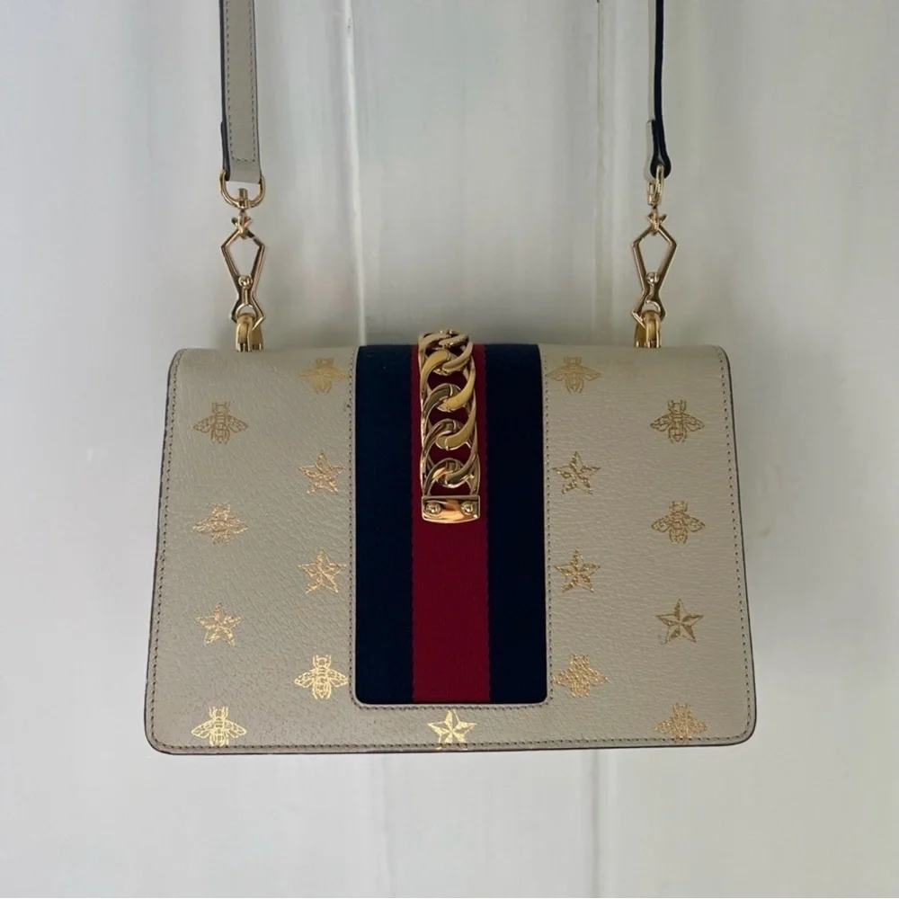 Gucci ivory Gold-Embellished bees and stars crossbody Bag- PM size - Picture 5 of 15